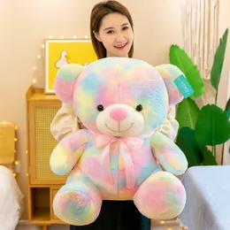 Super Cute Rainbow Teddy Bear Plush Toy Bed f￶r att f￶lja Doll Girl Birthday Present 35 cm LT0016