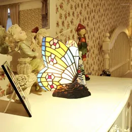 テーブルランプステンドグラス蝶ライトルーム装飾品英国プラグデスクランプ