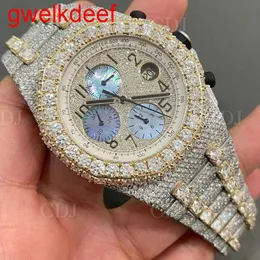 Wristwatches Luxury Custom Bling Iced Out Watches White Gold Plated Moiss anite Diamond Watchess 5A high quality replication Mechanical 27UV HLEG06