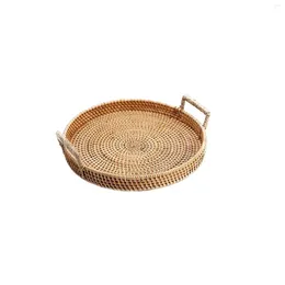 Plates Rattan Storage Tray Fruit Round Basket With Handle Hand-Woven Wicker Bread Breakfast