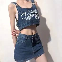 Kvinnors träningsduits sommar y2k kläder hög midja koreanska mode jeans kjolar sätter kvinnor estetiska harajuku denim skjortor shorts gotiska