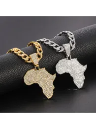 Collares colgantes Moda Micro Pave Cristales África Mapa Gargantilla Collar para mujeres Hombres Hip Hop Accesorios Joyería Cadena cubana Colgante