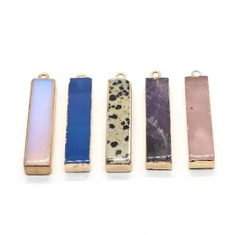 Pendant Necklaces 2pcs/pack Cuboid Shaped Stone Pendants Natural Semi-precious With Gold Color Edge DIY For Making EarringsPendant