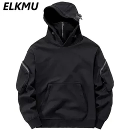 Mens Hoodies Sweatshirts Streetwear Harajuku Y2K Hip Hop High Neck Mask Windproof Pullovers Dark Black Techwear Cargo Tops 230216