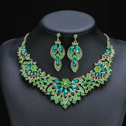 Zestawy biżuterii ślubnej kmvexo wykwintne liście zielony kryształ dla kobiet akcesoria imprezowe kolczyki stadnki