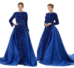 Sparkle Sequined Prom -klänningar med löstagbar kjol vintage sjöjungfru lång ärm juvelhals Kvällsklänningar Kvinnor Party Eccase Dress BM3308