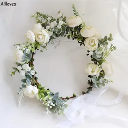 Wedding Garland Wreath Crown Headpieces Handmade Flowers Tiara Hairbands Hair Accessories For Women Bridal Bridesmaids Girls Seaside Rose Headwear CL0502