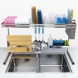 Organização de armazenamento de cozinha rack de pia 304 prato de aço inoxidável acima da bancada da mesa de drenagem