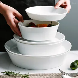 Plates Simple White Ceramic Dinner Plate Kitchen Tableware Set Dessert Fruit Bowl Cooking Dish Steak Salad Tool Porcelain