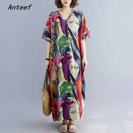 Casual Dresses short sleeve oversize cotton linen vintage dresses for women casual maxi long loose summer beach dress elegant clothing 2022 Z0216