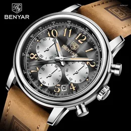 ساعة معصم الساعات 2023 Benyar Quartz Watch for Men Top Chronograph Sports Military Mitter