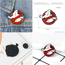 Accessori per cartoni animati Ghostbusters Spilla smaltata Fantasma bianco Spilla in denim Rosso Divieto Segno Distintivo da bavero Interessante Umorismo Divertente Gioielliere Dhriz