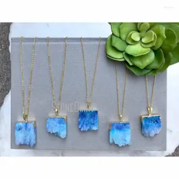 Kolye Kolye NM36562 Soluk Mavi Druzy Yığın Kolye Altın Kaplama Ombre Agate Freeform Geode Dikdörtgen Ham Boho