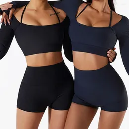 Active Sets SVOKOR 2PCS Thread Yoga Set Women Seamless Fitness Outfit Running Crop Top Simple Bra With Pad Workout Activewear