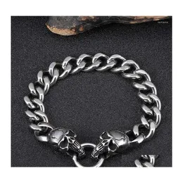 Chain Link Bracelets High Quality Metal Skl Bracelet Men Sier Color Cuban With Spring Clasp Drop Delivery Jewelry Dhxal