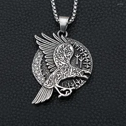 Pendant Necklaces Vintage Nordic Viking Crow Necklace For Men Stainless Steel Odin Symbol Rune Biker Amulet Jewelry Gifts Wholesale