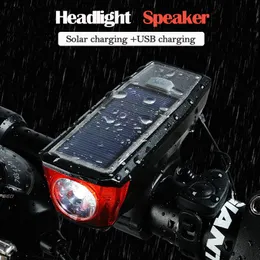 Bike Lights Bicycle faróis solar USB carregando sinos à prova d'água alto -falantes LED350 Lumen Acessórios