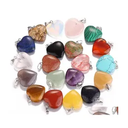 Charms Natural Stone Rose Quartz Pink Crystal Love Heart Pendants Healing Diy Earrings Halsband f￶r smycken Drop Leverans Fynd C DHIOQ