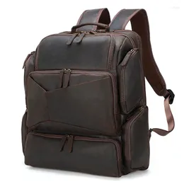 Backpack Luufan Extra Large Man's Travel Genuine Leather Fit 17" PC Laptop Daypack Cow School Bag Big Male Traveling