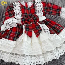 Sukienki dla dziewcząt MA BABLE 17y Christmas Red Dress Dzieci Dzieci Toddler Print Drukuj Bow Lace Tutu Party Rok Kostiumów D01 230217