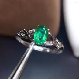 Clusterringe natürlicher Emerald Ring 925 Sterling Silver Classic Style Frauen Fein Schmuck Hochzeit Geschenk Anillos de Compromiso Para Mujer Oro 18