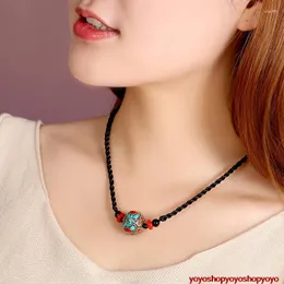 Choker Natura Agate Vintage Chinese Classical Handmade Woman Girl Pendant Necklace Colar Collier Sweater Chain