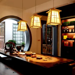 Hängslampor japanska tatami solid trä små ljus kreativa kinesiska kaffestång restaurangbelysning ya7263