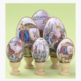 Party Favor Nowe dekoracje wielkanocne Easter Tinplate Eggs Kolorowe króliczne żelazne jajka cukierka jajka