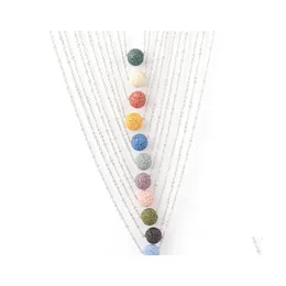 ペンダントネックレス10mm 12mm Colorf Lava Stone Ball Bead Necklace DIY AROMエッセンシャルオイルディフューザーステンレススチールチェーンカラーW DHR9m