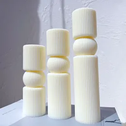 Candele 6 Disegni Colonna a costine Pilastro Candela Stampo CilindroTemplate Silicone s Geometric Home Decor Striped Soy Wax 230217