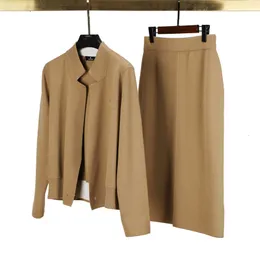 Vestido de duas peças olomm 00360# cardigan lã feminina pacote de saia longa de manga longa