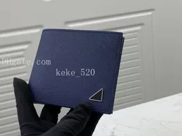 2023 Luxury Designer Men Wallet Short Two Fold Credit Card Case Twill Cowhide Pocket NFC Coin Purse Business 2M0513# blue