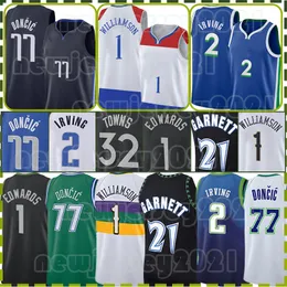 Luka Doncic Karl-Anthony Towns Basketball Jerseys Kyrie Irving 77 32 2 Zion 1 Williamson Kevin Garnett koszulka Tyler Herro Minnesotas Timberwolw Anthony 1 Edwards