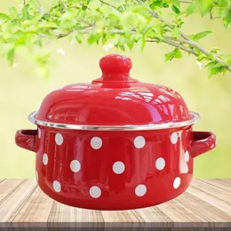 Bowls 1.6L Porcelain Enameled Soup Bowl With Lid Thicken Double Ears Stew Pot Instant Noodle Induction Cooker Heating