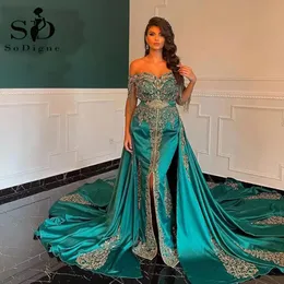 Party Dresses Sodigne Karakou Algerien Evening Dress Arabic Caftan Beads Applices Satin Green Prom Gown Party Dresses With Löstagbar kjol 230217