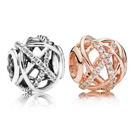925 Sterling Silver Sparkling Lines Openwork Charm for Pandora Jewelry Snake Chain Bracelet Necklace Making Rose Gold designer Charms with Original Box
