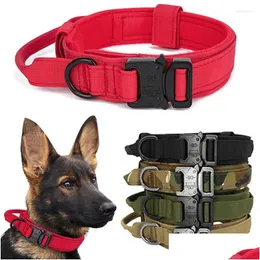 犬の首輪は、中程度の大きな犬用の調整可能なナイロンとコントロールハンドルを備えた軍事戦術襟をリーシングしますドイツのシェパードウォーキングトラdhqcj