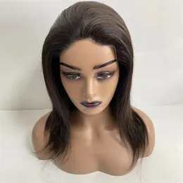 12 Inches Brazilian Virgin Human Hair Medical Wigs Silky Straight Thin Skin Full PU Wig for Black Woman