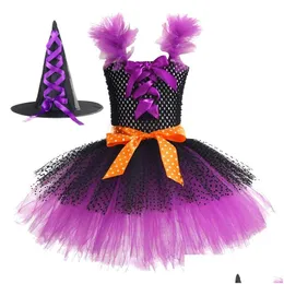 Sukienki dziewczynki Dziewczyny 2pcs/set Halloween Dzieci Addhat Dzieci Cosplay Ubrania Dziecko Tutu Mesh Costumes Girl Ubranie 29y Drop Dhbv0