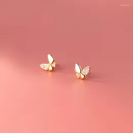 スタッドイヤリングmloveaccリアル925スターリングシルバークリスタル女性のためのかわいい蝶のイヤリング反アレルギー耳ピンファインジュエリーキッズギフト