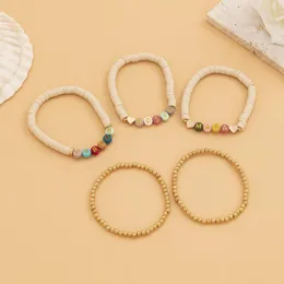 Strand KunJoe 4-5pcs/Set Colorful Bohemian Polymer Flat Clay Beads Bracelet Letter Acrylic Bracelets Bangles For Women Boys Men Jewelry