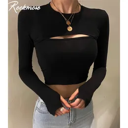 Женская футболка Rockmore Sexy Hollow Out футболка и Cami Crop Top Womens Harajuku с длинными рукавами.