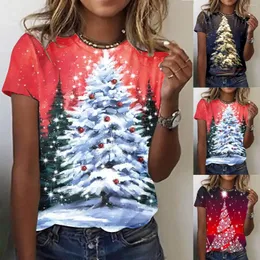 Magliette da donna Magliette natalizie per donna Fiocco di neve Alberi di Natale Stampate in 3D Donna Casual Manica corta O-Collo Divertenti Magliette grafiche Streetwear