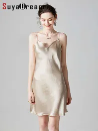 Sukienki swobodne Suyadream kobieta mini sukienka 19 mm 100real jedwabna bez rękawów solidne spaghetti sukienki do spania 2022 eleganckie eleganckie ubrania Z0216
