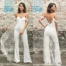 Hochzeitskleid, Overall, Kleider mit Umhang, 2023, schulterfrei, Spaghettiträger, Spitzenapplikationen, Tüll, Brautkleid, sexy, offener Rücken