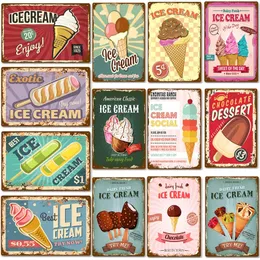 Negozio di coni gelato Pittura artistica Cartello Decorazione murale Poster in metallo Pittura Logo in metallo Targa in latta vintage Targa per gelato Decorazione personalizzata Dimensioni 30X20CM w02