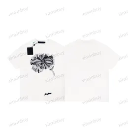 xinxinbuy mężczyzn designerka koszulka 23SS Paris Lotus liście liści drukowane załoga szyja bawełniane bawełniane kobiety białe czarny szary xs-l