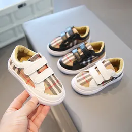 Mode Rutigt Canvas Skor Lättvikts Baby Casual Sneakers Pojkar Sneakers Flickor Skate Skor PU Patchwork Barn Sneakers