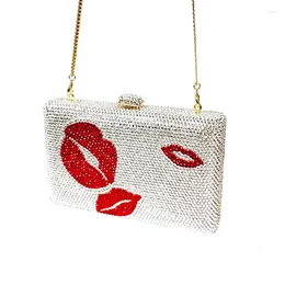 Evening Bags Fashion Women Party Purses Bridal Wedding Bag Funny Red Lips Full Crystal Clutches