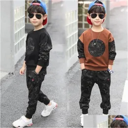 Kläder sätter barn pojkar set teen outfits barn kamouflage förklädnad spårdräkt sportkläder sport kostym 4 6 8 10 12 år 220218 drop d dh02d